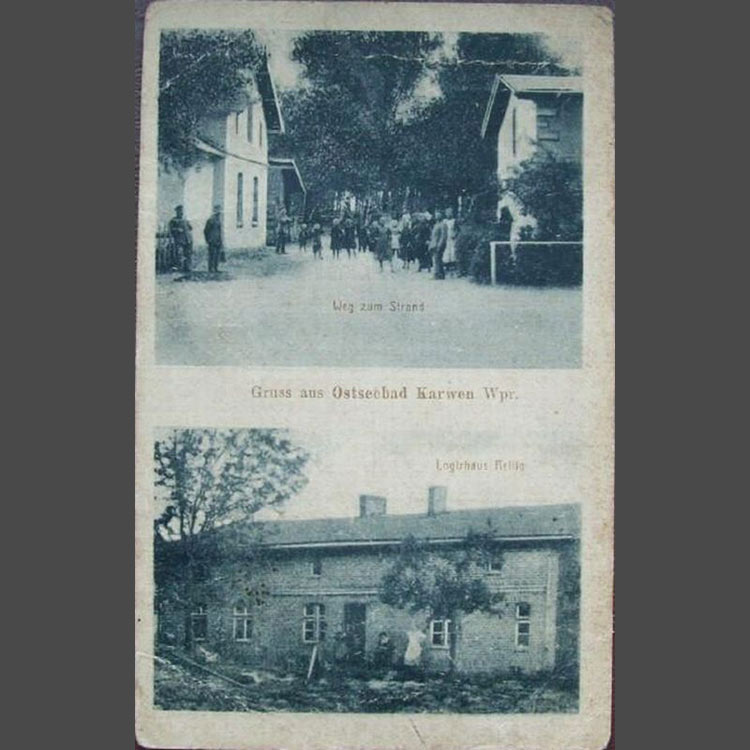 Karwia rok 1915 - pocztówka - wyjście na plażę